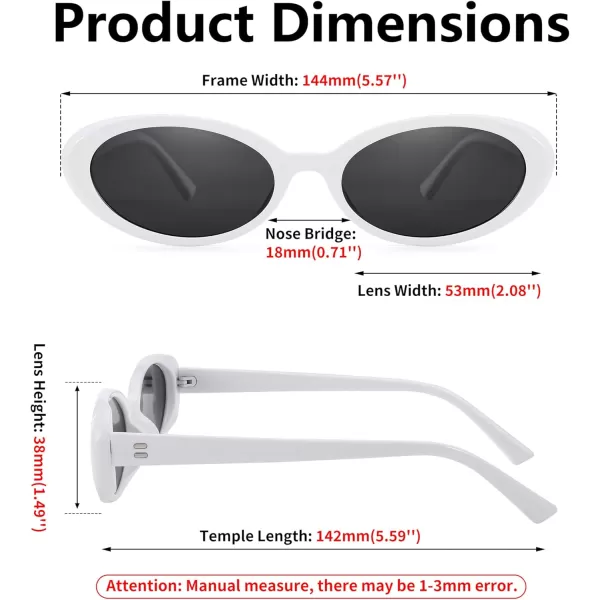 FEISEDY Retro Oval Sunglasses for Women Men 90s Small Oval Round Shades UV400 Protection Sunnies B9072White Frame Black Lens