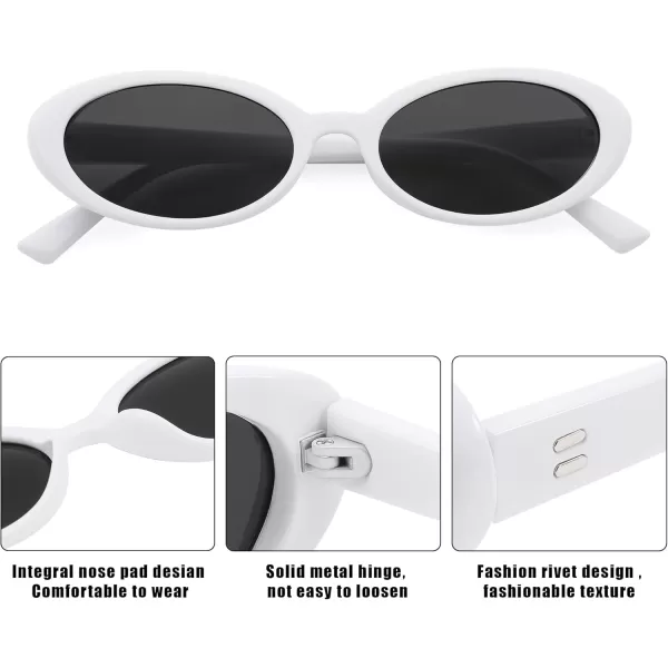 FEISEDY Retro Oval Sunglasses for Women Men 90s Small Oval Round Shades UV400 Protection Sunnies B9072White Frame Black Lens