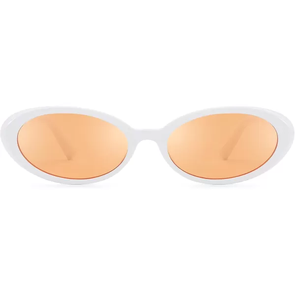 FEISEDY Retro Oval Sunglasses for Women Men 90s Small Oval Round Shades UV400 Protection Sunnies B9072White Frame Yellow Lens
