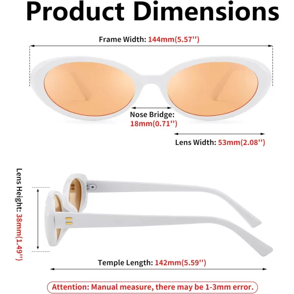 FEISEDY Retro Oval Sunglasses for Women Men 90s Small Oval Round Shades UV400 Protection Sunnies B9072White Frame Yellow Lens