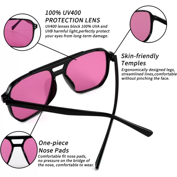 FEISEDY Retro Square Aviator Sunglasses Women Men 70s Vintage Trendy Plastic Frame Sun Glasses B2835001 Black FramePurple Lens