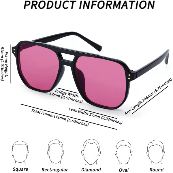 FEISEDY Retro Square Aviator Sunglasses Women Men 70s Vintage Trendy Plastic Frame Sun Glasses B2835001 Black FramePurple Lens