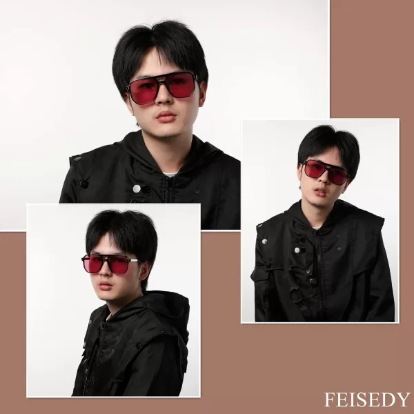 FEISEDY Retro Square Aviator Sunglasses Women Men 70s Vintage Trendy Plastic Frame Sun Glasses B2835001 Black FramePurple Lens