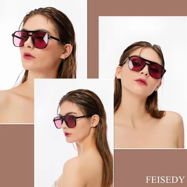 FEISEDY Retro Square Aviator Sunglasses Women Men 70s Vintage Trendy Plastic Frame Sun Glasses B2835001 Black FramePurple Lens