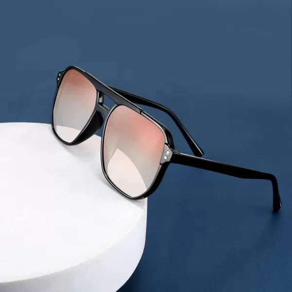 FEISEDY Retro Square Aviator Sunglasses Women Men 70s Vintage Trendy Plastic Frame Sun Glasses B2835002 Black FrameOrange Gradient Lens
