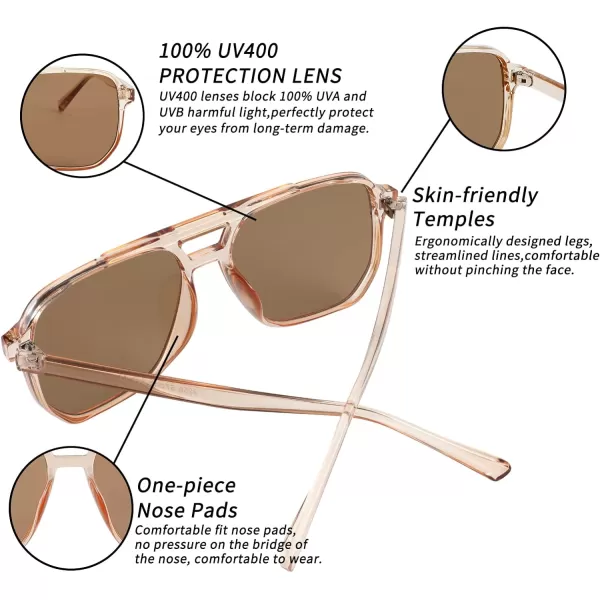FEISEDY Retro Square Aviator Sunglasses Women Men 70s Vintage Trendy Plastic Frame Sun Glasses B2835003 Brown Transparent FrameBrown Lens