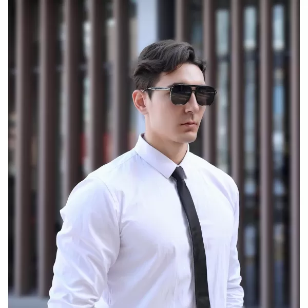 FEISEDY Retro Square Aviator Sunglasses Women Men 70s Vintage Trendy Plastic Frame Sun Glasses B2835005 Black FrameGray Lens