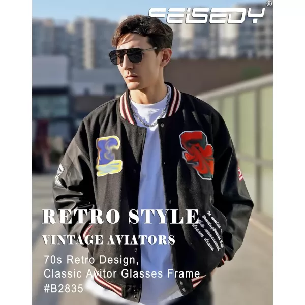 FEISEDY Retro Square Aviator Sunglasses Women Men 70s Vintage Trendy Plastic Frame Sun Glasses B2835005 Black FrameGray Lens