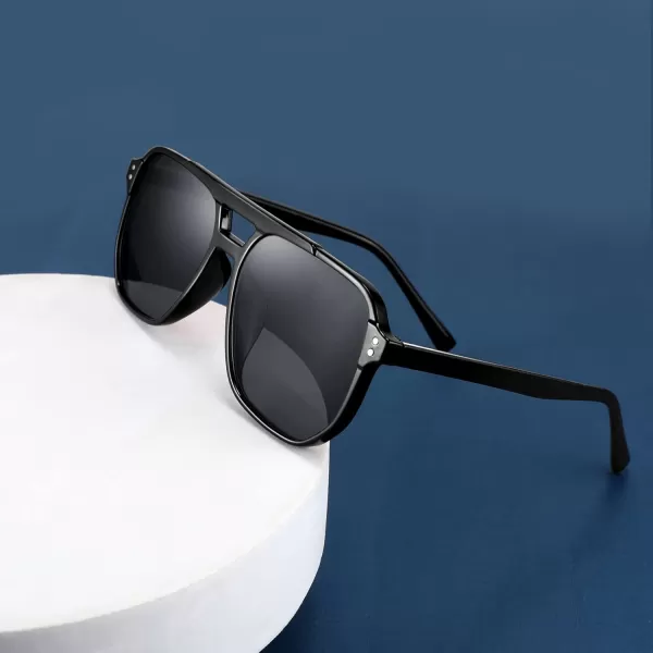 FEISEDY Retro Square Aviator Sunglasses Women Men 70s Vintage Trendy Plastic Frame Sun Glasses B2835005 Black FrameGray Lens