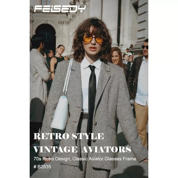 FEISEDY Retro Square Aviator Sunglasses Women Men 70s Vintage Trendy Plastic Frame Sun Glasses B2835007 Black FrameYellow Lens