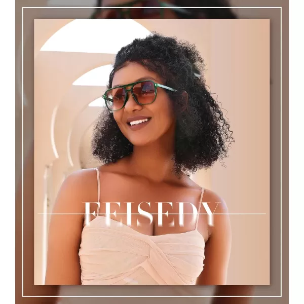 FEISEDY Retro Square Aviator Sunglasses Women Men 70s Vintage Trendy Plastic Frame Sun Glasses B2835008 Green Transparent FrameReddish Brown Gradient Lens