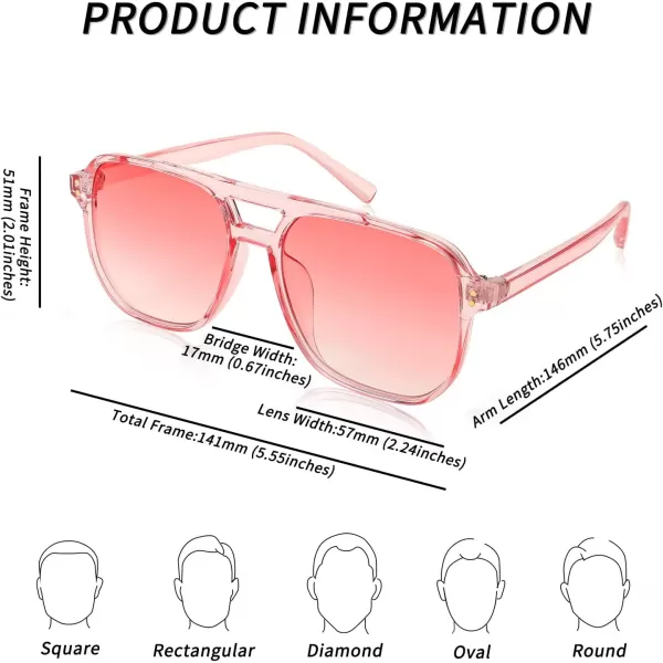 FEISEDY Retro Square Aviator Sunglasses Women Men 70s Vintage Trendy Plastic Frame Sun Glasses B2835009 Pink Transparent FramePink Lens
