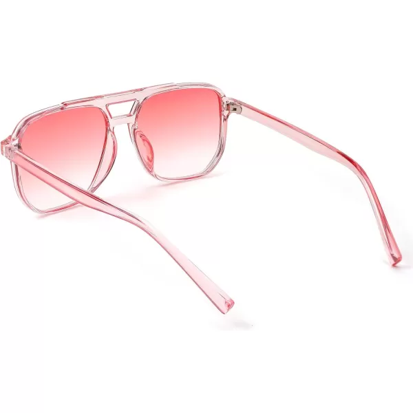 FEISEDY Retro Square Aviator Sunglasses Women Men 70s Vintage Trendy Plastic Frame Sun Glasses B2835009 Pink Transparent FramePink Lens