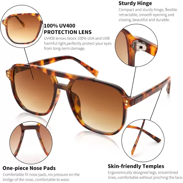 FEISEDY Retro Square Aviator Sunglasses Women Men 70s Vintage Trendy Plastic Frame Sun Glasses B2835010 Tortoise FrameTea Gradient Lens