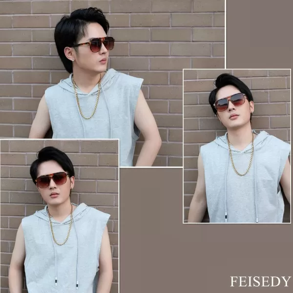 FEISEDY Retro Square Aviator Sunglasses Women Men 70s Vintage Trendy Plastic Frame Sun Glasses B2835010 Tortoise FrameTea Gradient Lens