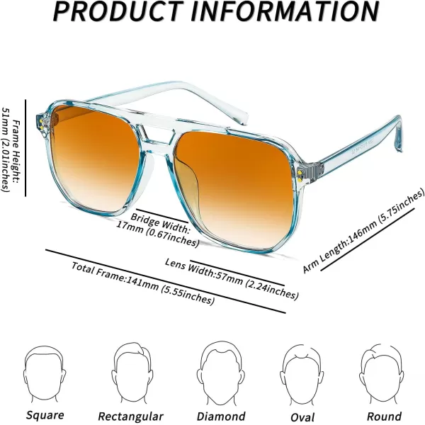 FEISEDY Retro Square Aviator Sunglasses Women Men 70s Vintage Trendy Plastic Frame Sun Glasses B2835011 Light Blue FrameGradient Brown Lens