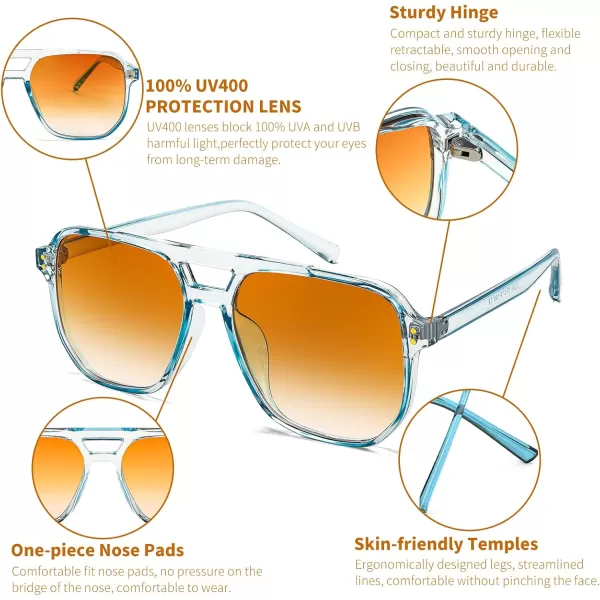FEISEDY Retro Square Aviator Sunglasses Women Men 70s Vintage Trendy Plastic Frame Sun Glasses B2835011 Light Blue FrameGradient Brown Lens