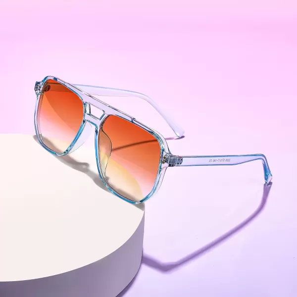 FEISEDY Retro Square Aviator Sunglasses Women Men 70s Vintage Trendy Plastic Frame Sun Glasses B2835011 Light Blue FrameGradient Brown Lens
