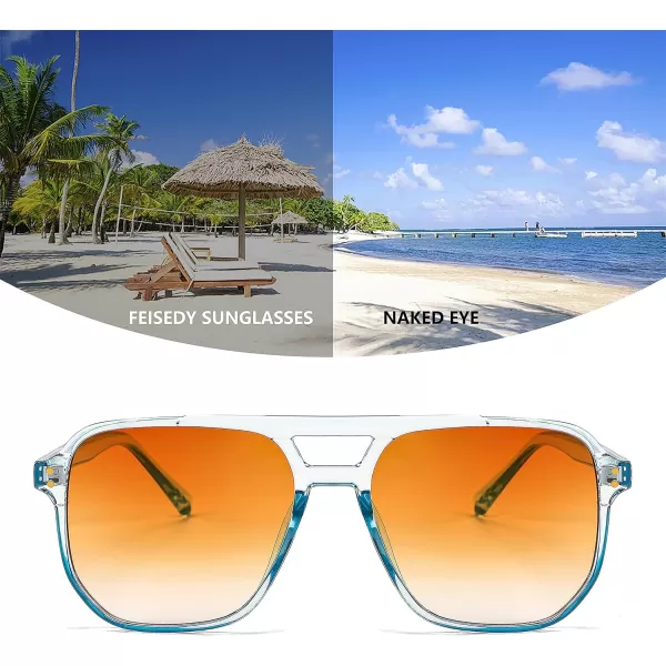 FEISEDY Retro Square Aviator Sunglasses Women Men 70s Vintage Trendy Plastic Frame Sun Glasses B2835011 Light Blue FrameGradient Brown Lens