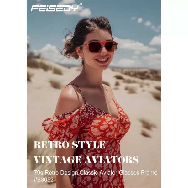 FEISEDY Retro Square Aviator Sunglasses Women Men 70s Vintage Trendy Plastic Frame Sun Glasses B2835Red FrameGradient Brown Lens