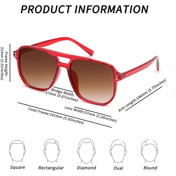 FEISEDY Retro Square Aviator Sunglasses Women Men 70s Vintage Trendy Plastic Frame Sun Glasses B2835Red FrameGradient Brown Lens