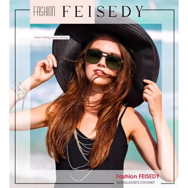 FEISEDY Retro Square Aviator Sunglasses Women Men 70s Vintage Trendy Plastic Frame Sun Glasses B2835Tortoise FrameDark Green Lens