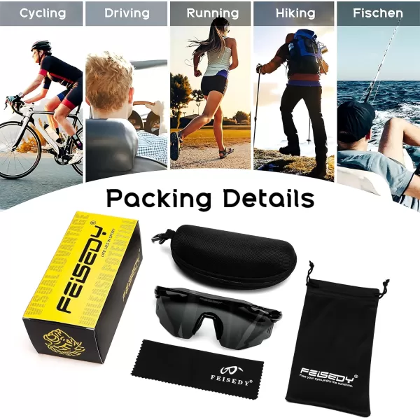 FEISEDY Rimless Sports Sunglasses for Men Women Tr90 Frame for Cycling Fishing Running B0116Black Frame Grey Lens