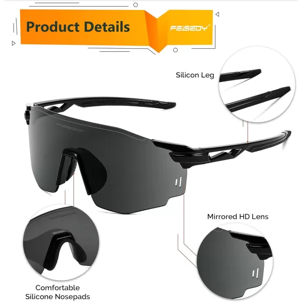 FEISEDY Rimless Sports Sunglasses for Men Women Tr90 Frame for Cycling Fishing Running B0116Black Frame Grey Lens