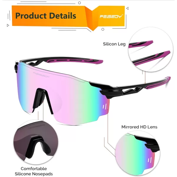 FEISEDY Rimless Sports Sunglasses for Men Women Tr90 Frame for Cycling Fishing Running B0116Black Frame Pink Mirrored Lens