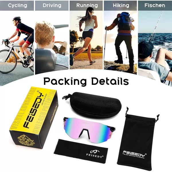 FEISEDY Rimless Sports Sunglasses for Men Women Tr90 Frame for Cycling Fishing Running B0116Black Frame Pink Mirrored Lens