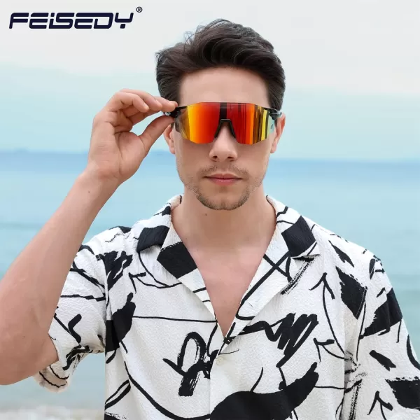 FEISEDY Rimless Sports Sunglasses for Men Women Tr90 Frame for Cycling Fishing Running B0116Black Frame Red Mirrored Lens