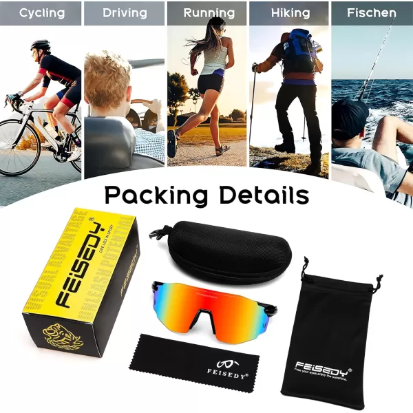 FEISEDY Rimless Sports Sunglasses for Men Women Tr90 Frame for Cycling Fishing Running B0116Black Frame Red Mirrored Lens
