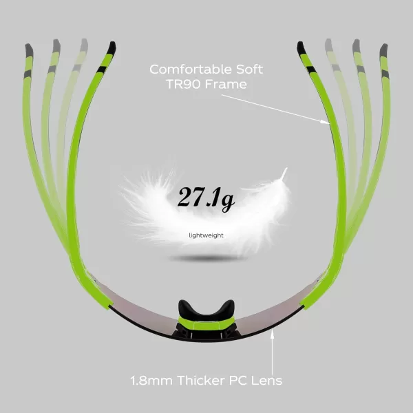 FEISEDY Rimless Sports Sunglasses for Men Women Tr90 Frame for Cycling Fishing Running B0116Fluorescent Green Frame Green Mirrored Lens