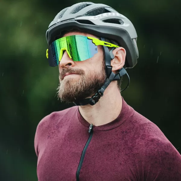 FEISEDY Rimless Sports Sunglasses for Men Women Tr90 Frame for Cycling Fishing Running B0116Fluorescent Green Frame Green Mirrored Lens
