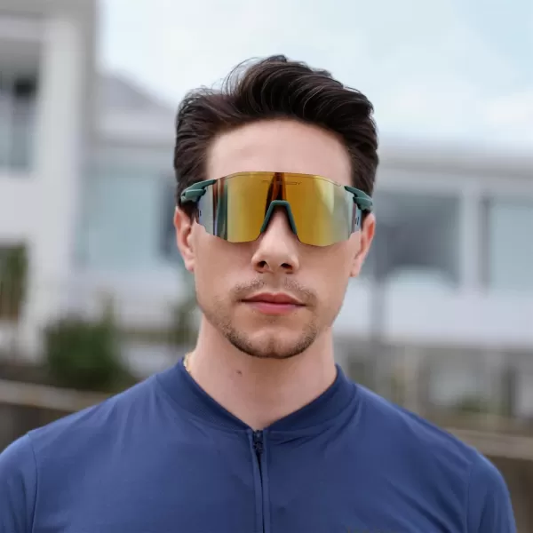 FEISEDY Rimless Sports Sunglasses for Men Women Tr90 Frame for Cycling Fishing Running B0116Olive Green Frame Gold Mirrored Lens