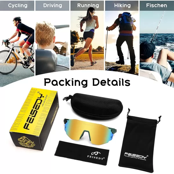 FEISEDY Rimless Sports Sunglasses for Men Women Tr90 Frame for Cycling Fishing Running B0116Olive Green Frame Gold Mirrored Lens
