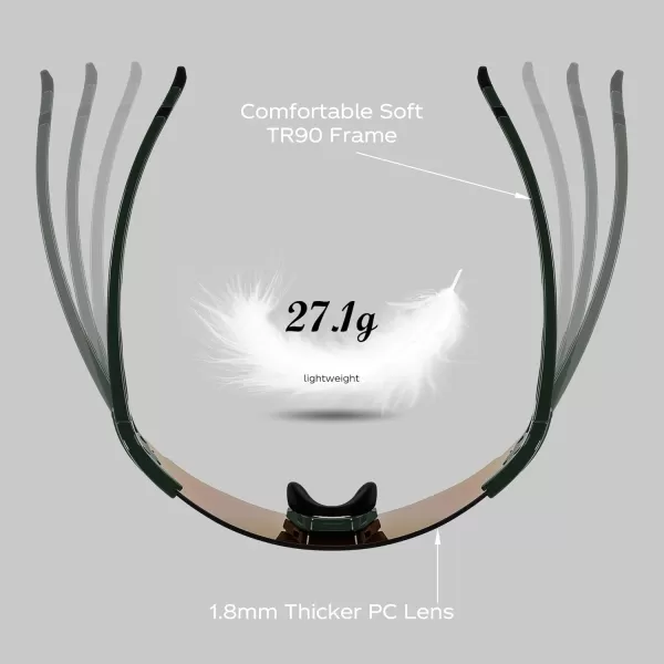 FEISEDY Rimless Sports Sunglasses for Men Women Tr90 Frame for Cycling Fishing Running B0116Olive Green Frame Gold Mirrored Lens