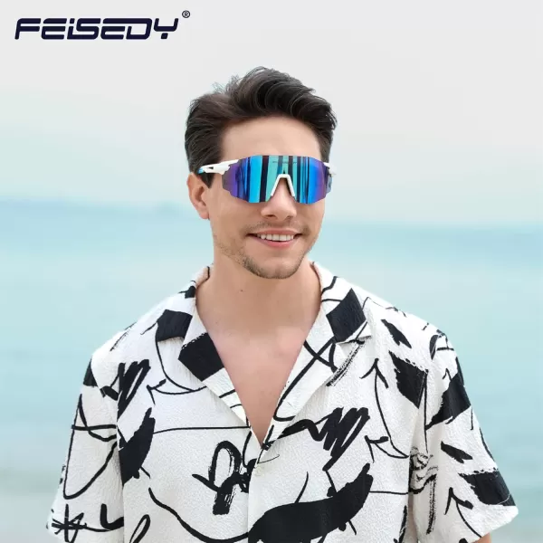 FEISEDY Rimless Sports Sunglasses for Men Women Tr90 Frame for Cycling Fishing Running B0116White Frame Blue Mirrored Lens