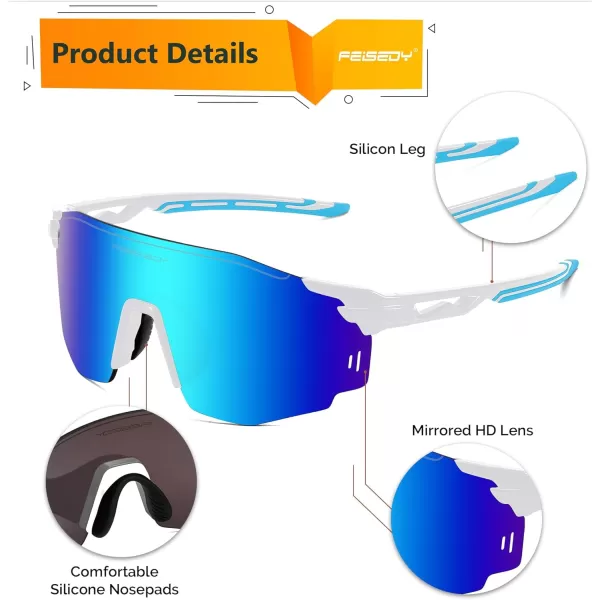 FEISEDY Rimless Sports Sunglasses for Men Women Tr90 Frame for Cycling Fishing Running B0116White Frame Blue Mirrored Lens