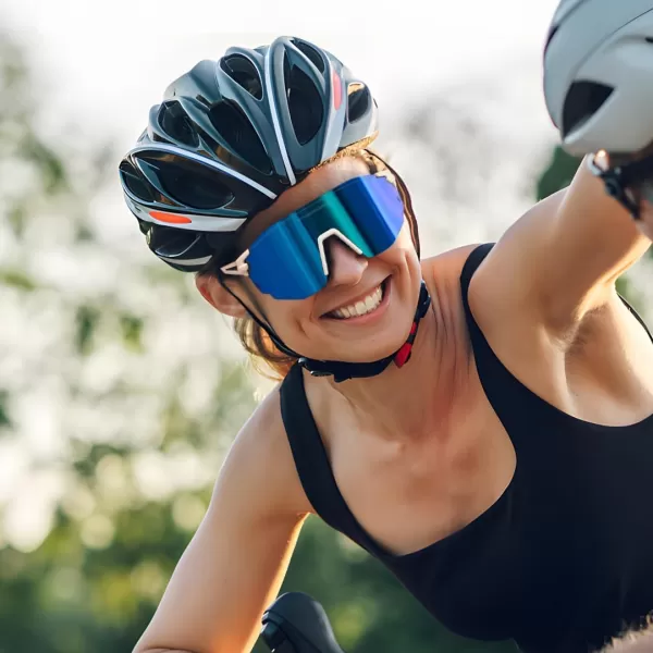 FEISEDY Rimless Sports Sunglasses for Men Women Tr90 Frame for Cycling Fishing Running B0116White Frame Blue Mirrored Lens