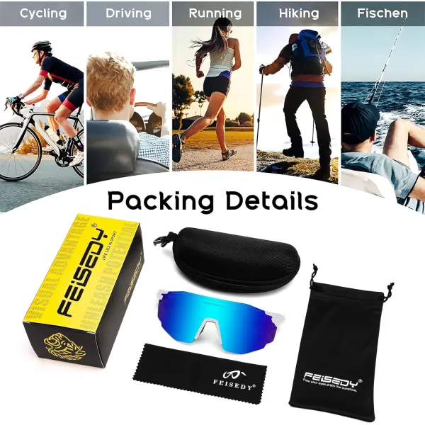 FEISEDY Rimless Sports Sunglasses for Men Women Tr90 Frame for Cycling Fishing Running B0116White Frame Blue Mirrored Lens