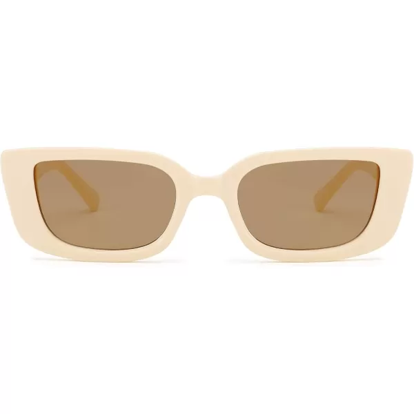 FEISEDY Small Rectangle Sunglasses for Women Men Vintage Trendy Y2K Rectangular Sunglasses B9066Beige