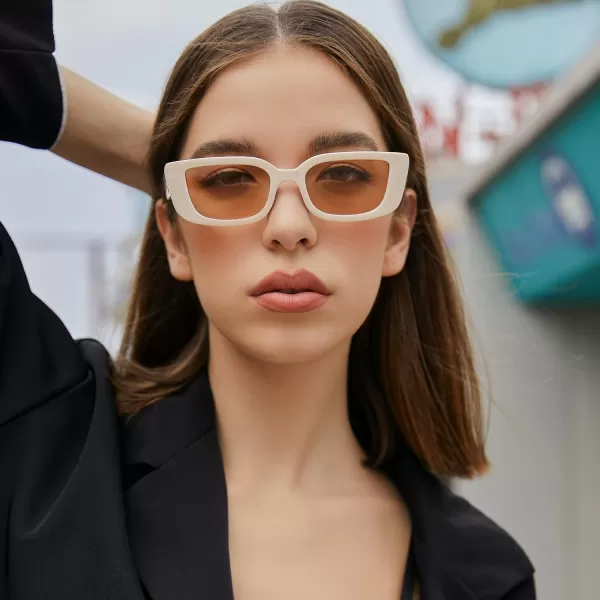 FEISEDY Small Rectangle Sunglasses for Women Men Vintage Trendy Y2K Rectangular Sunglasses B9066Beige