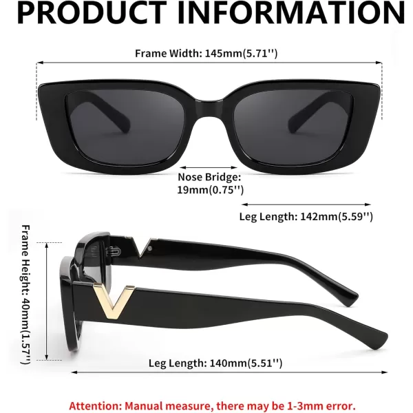 FEISEDY Small Rectangle Sunglasses for Women Men Vintage Trendy Y2K Rectangular Sunglasses B9066Black