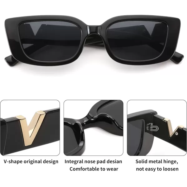 FEISEDY Small Rectangle Sunglasses for Women Men Vintage Trendy Y2K Rectangular Sunglasses B9066Black