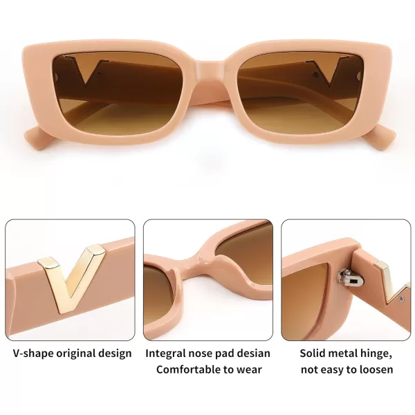 FEISEDY Small Rectangle Sunglasses for Women Men Vintage Trendy Y2K Rectangular Sunglasses B9066Black  Beige Pink