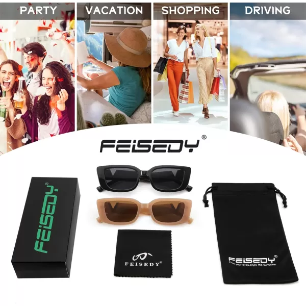FEISEDY Small Rectangle Sunglasses for Women Men Vintage Trendy Y2K Rectangular Sunglasses B9066Black  Transparentbrown