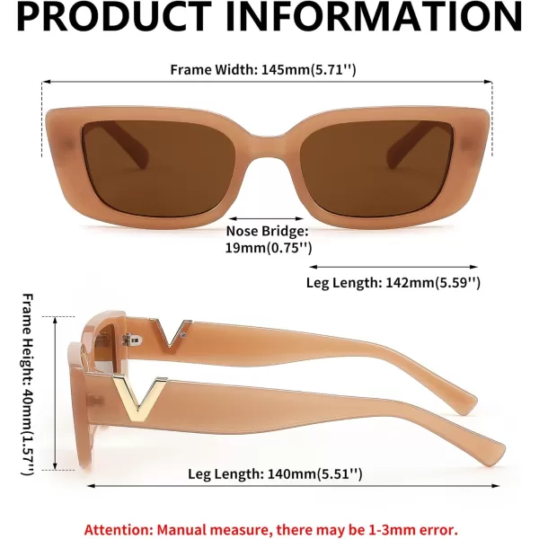 FEISEDY Small Rectangle Sunglasses for Women Men Vintage Trendy Y2K Rectangular Sunglasses B9066Black  Transparentbrown