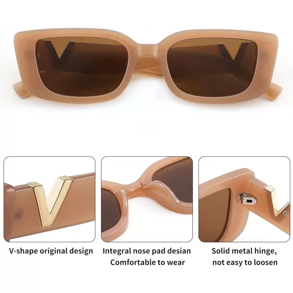 FEISEDY Small Rectangle Sunglasses for Women Men Vintage Trendy Y2K Rectangular Sunglasses B9066Black  Transparentbrown