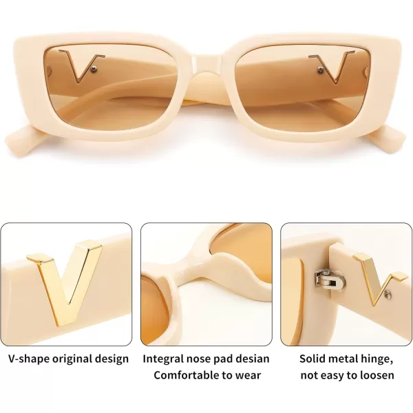 FEISEDY Small Rectangle Sunglasses for Women Men Vintage Trendy Y2K Rectangular Sunglasses B9066Blackbeige